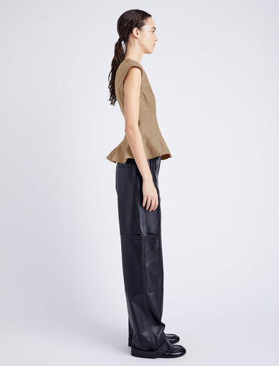Proenza Schouler side image of model wearing Felix Top in Tech Cotton in dark birch
