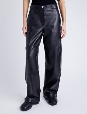 Proenza Schouler Front cropped image of model wearing Mason Pant in Lightweight Leather in BLACK