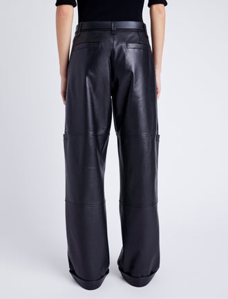 Proenza Schouler Back cropped image of model wearing Mason Pant in Lightweight Leather in BLACK