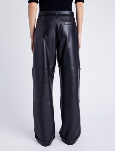 Proenza Schouler Back cropped image of model wearing Mason Pant in Lightweight Leather in BLACK