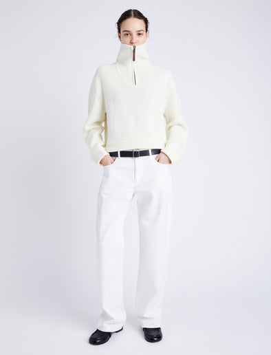 Proenza Schouler Front full length image of model wearing Sienna Knit Sweater in Wool Blend in OFF WHITE