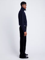 Proenza Schouler Side full length image of model wearing Sienna Knit Sweater in Wool Blend in NAVY