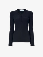 Proenza Schouler Flat image of Isla Knit Henley in Ribbed Knits in black
