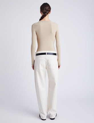 Proenza Schouler back image of model wearingIsla Knit Henley in Ribbed Knits in KHAKI