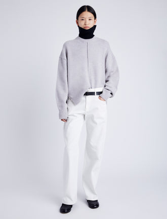 Proenza Schouler Front image of model wearing Kellen Sweater in Wool in LIGHT GREY
