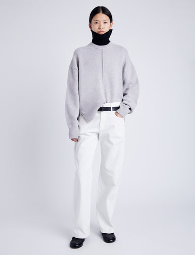 Proenza Schouler Front image of model wearing Kellen Sweater in Wool in LIGHT GREY