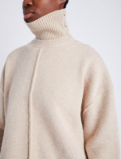 Proenza Schouler Detail image of model wearing Kellen Sweater in Wool in BIRCH