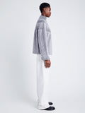 Proenza Schouler Side full length image of model wearing Brynn Sweater in Knit Jacquard in GREY/PALE GREY MELANGE