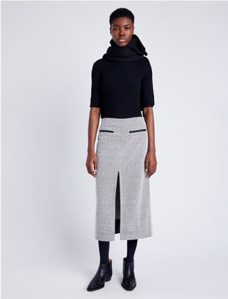 Proenza Schouler front image of model wearing Kingsley Skirt in Soft Twill Coating in white/grey