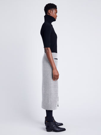 Proenza Schouler side image of model wearing Kingsley Skirt in Soft Twill Coating in white/grey