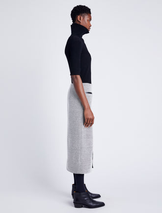 Proenza Schouler side image of model wearing Kingsley Skirt in Soft Twill Coating in white/grey