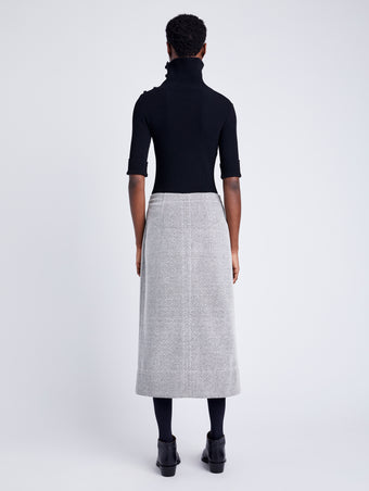Proenza Schouler back image of model wearing Kingsley Skirt in Soft Twill Coating in white/grey