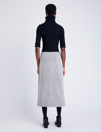 Proenza Schouler back image of model wearing Kingsley Skirt in Soft Twill Coating in white/grey