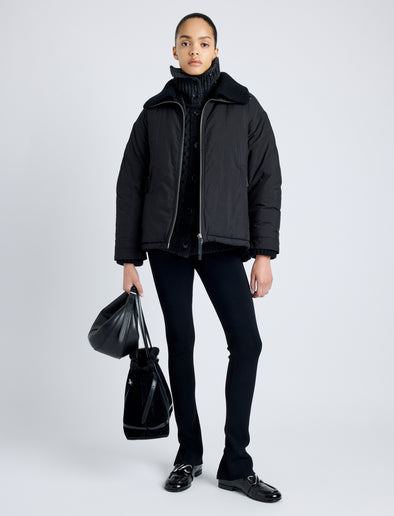 Proenza Schouler Front full length image of model wearing Veronica Coat in Parachute Cotton in BLACK