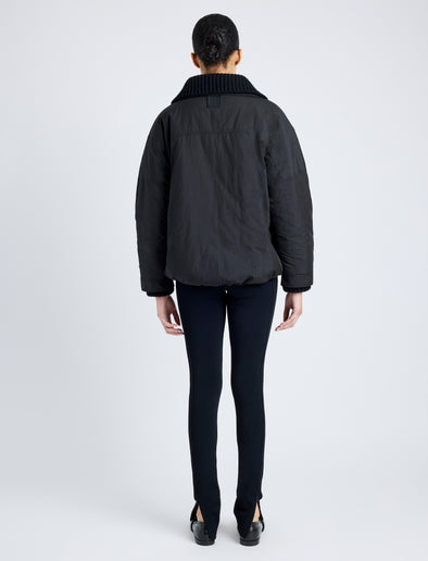 Proenza Schouler Back full length image of model wearing Veronica Coat in Parachute Cotton in BLACK