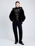 Proenza Schouler front full length image of model wearing Dakota Coat in Shearling in CACAO