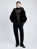 Proenza Schouler front full length image of model wearing Dakota Coat in Shearling in CACAO