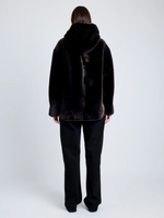 Proenza Schouler back full length image of model wearing Dakota Coat in Shearling in CACAO