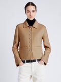 Proenza Schouler front cropped image of model wearing Emilie Jacket in Double Face Wool in CAMEL