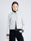 Proenza Schouler front cropped image of model wearing Marcella Jacket in Tweed in ALABASTER/BLACK