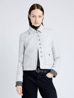 Proenza Schouler front cropped image of model wearing Marcella Jacket in Tweed in ALABASTER/BLACK