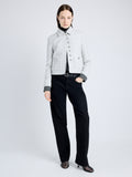Proenza Schouler front image of model wearing Marcella Jacket in Tweed in ALABASTER/BLACK