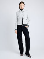 Proenza Schouler front image of model wearing Marcella Jacket in Tweed in ALABASTER/BLACK