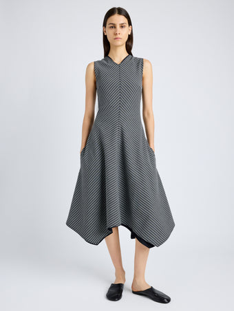 Proenza Schouler front image of model wearing Layla Dress in Stretch Tailoring in BLACK/WHITE CHECK