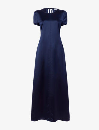 Proenza Schouler flat image of Delphine Dress in Satin in INK