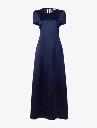 Proenza Schouler flat image of Delphine Dress in Satin in INK