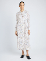 Proenza Schouler Front full length image of model wearing Pauline Dress in Printed Parachute Flou in ALABASTER MULTI