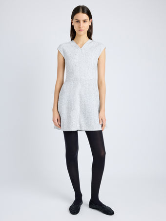 Proenza Schouler front image of model wearing Maryam Dress in Tweed in ALABASTER/BLACK