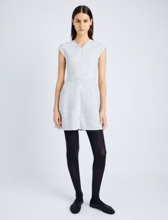 Proenza Schouler front image of model wearing Maryam Dress in Tweed in ALABASTER/BLACK