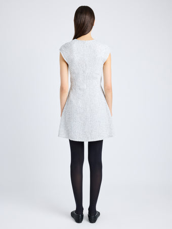 Proenza Schouler back image of model wearing Maryam Dress in Tweed in ALABASTER/BLACK