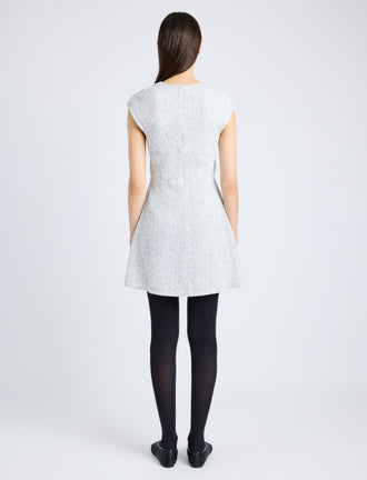 Proenza Schouler back image of model wearing Maryam Dress in Tweed in ALABASTER/BLACK