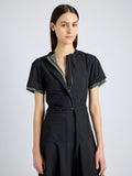 Proenza Schouler Detail image of model wearing Elizabeth Dress in Parachute Cotton in BLACK