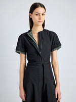 Proenza Schouler Detail image of model wearing Elizabeth Dress in Parachute Cotton in BLACK