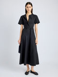 Proenza Schouler Front full length image of model wearing Elizabeth Dress in Parachute Cotton in BLACK