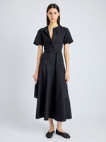 Proenza Schouler Front full length image of model wearing Elizabeth Dress in Parachute Cotton in BLACK