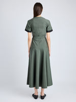 Proenza Schouler Back full length image of model wearing Elizabeth Dress in Parachute Cotton in DARK SPRUCE