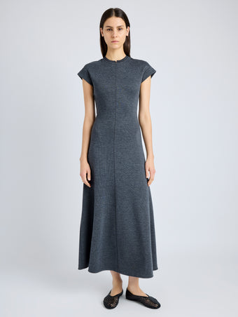 Proenza Schouler Front full length image of model wearing Melanie Dress in Souffle Cotton Blend in DARK GREY