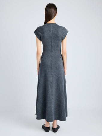 Proenza Schouler Back full length image of model wearing Melanie Dress in Souffle Cotton Blend in DARK GREY