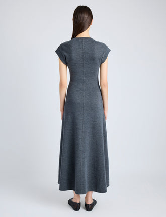 Proenza Schouler Back full length image of model wearing Melanie Dress in Souffle Cotton Blend in DARK GREY