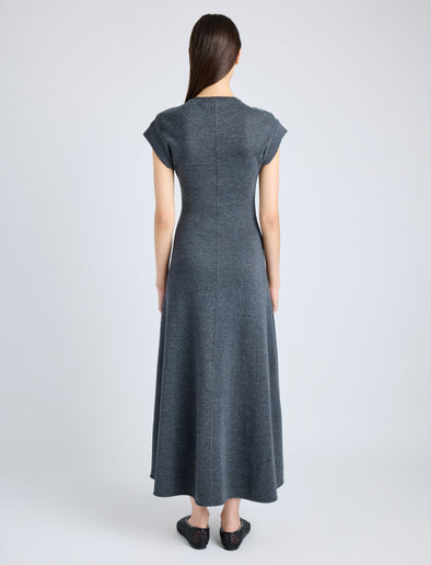 Proenza Schouler Back full length image of model wearing Melanie Dress in Souffle Cotton Blend in DARK GREY