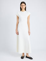 Proenza Schouler Front full length image of model wearing Melanie Dress in Souffle Cotton Blend in ALABASTER