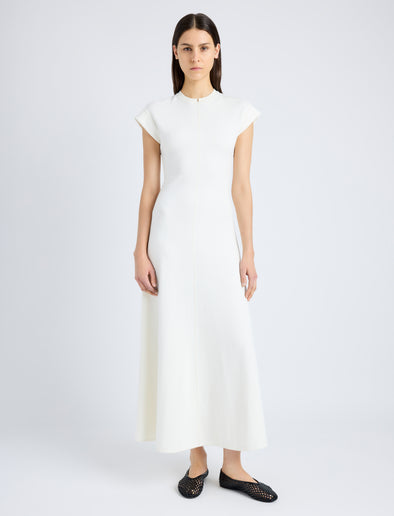 Proenza Schouler Front full length image of model wearing Melanie Dress in Souffle Cotton Blend in ALABASTER