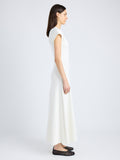 Proenza Schouler Side full length image of model wearing Melanie Dress in Souffle Cotton Blend in ALABASTER