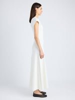 Proenza Schouler Side full length image of model wearing Melanie Dress in Souffle Cotton Blend in ALABASTER