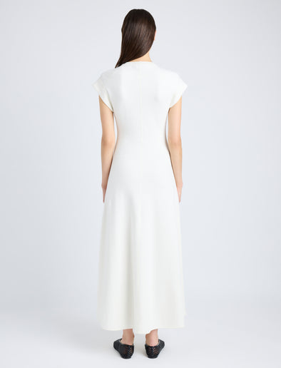 Proenza Schouler Back full length image of model wearing Melanie Dress in Souffle Cotton Blend in ALABASTER