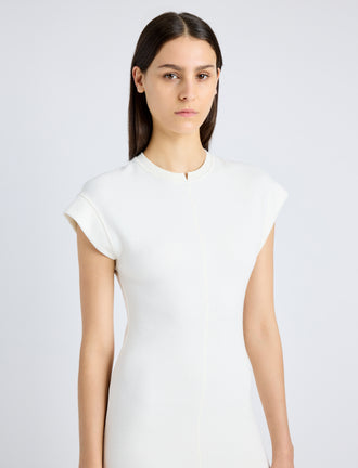 Proenza Schouler Detail image of model wearing Melanie Dress in Souffle Cotton Blend in ALABASTER
